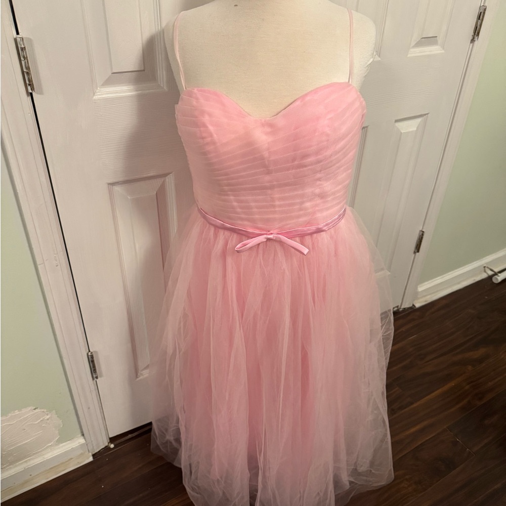 Pink Spaghetti Strap Tulle Prom Dress
